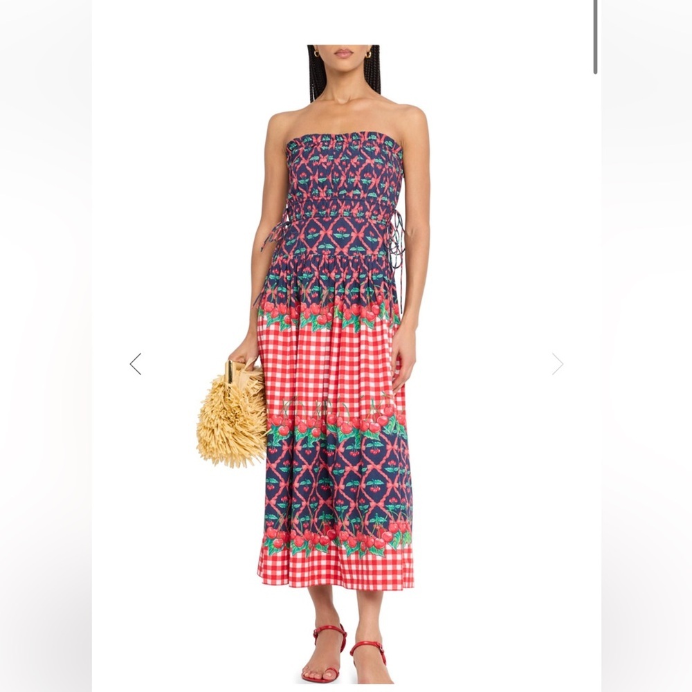 Damson Madder Cherry Gingham Strapless Midi Dress US 8 NWT